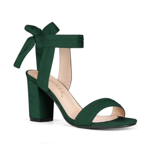 Allegra K Shoes - Allegra K Women's Ankle Wrap Back Block Heel Open Toe Sandals Dark Green Size 7